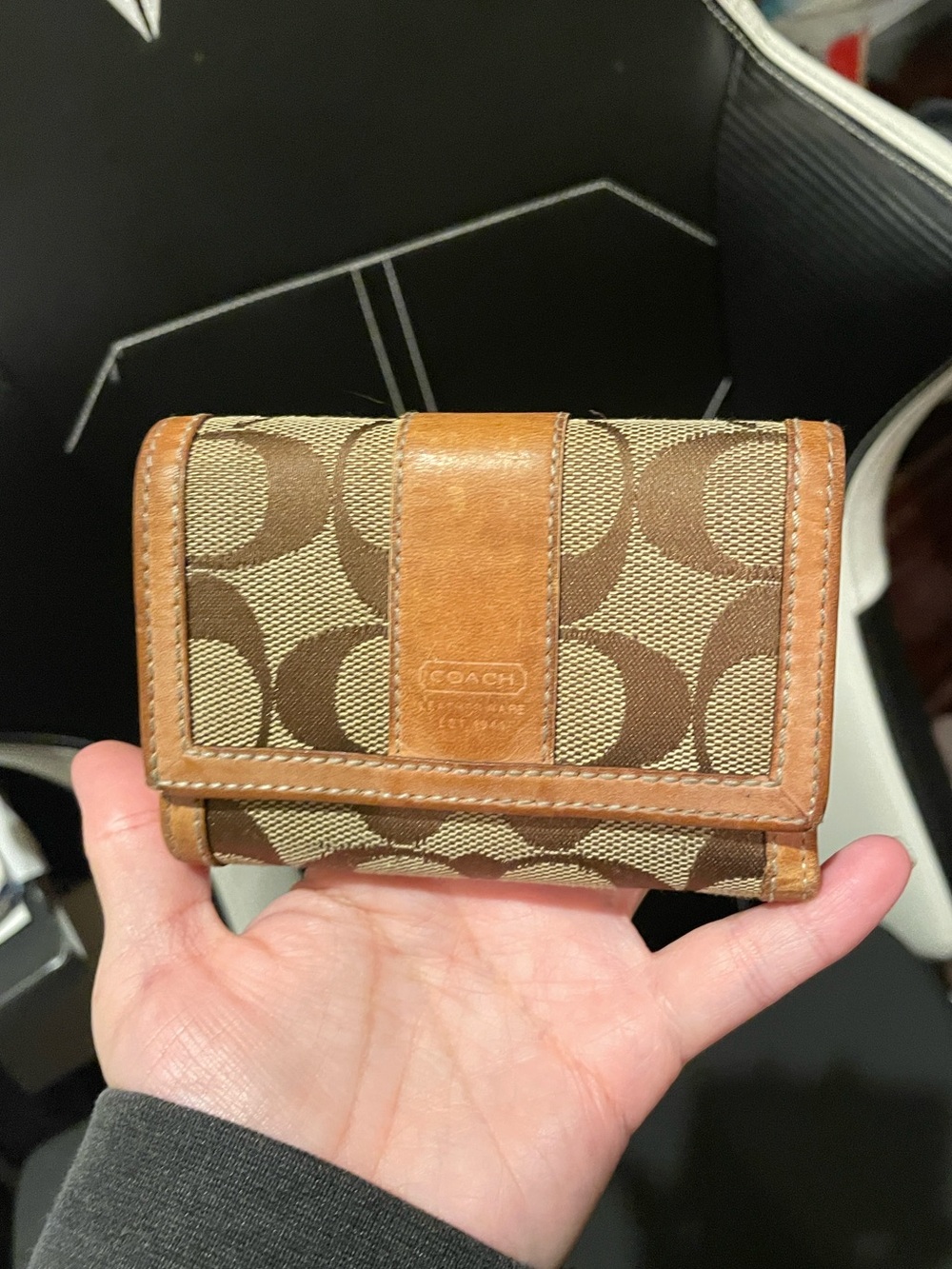 Coach Brown Signature Canvas Trifold Wallet